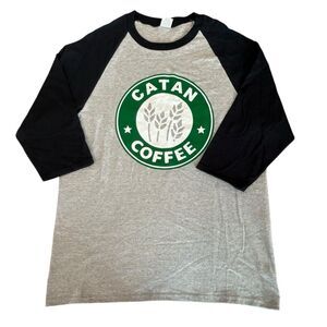 Catan Coffee Raglan Tee Shirt Black and Gray Green Unisex